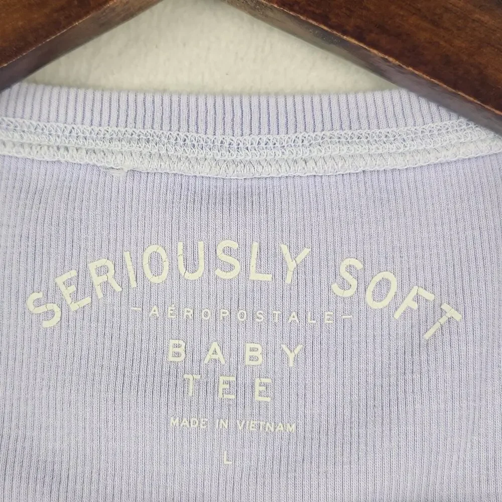 Seriously Soft Aeropostale Baby Dee Top Womens L Lilac Sun Graphic Cropped